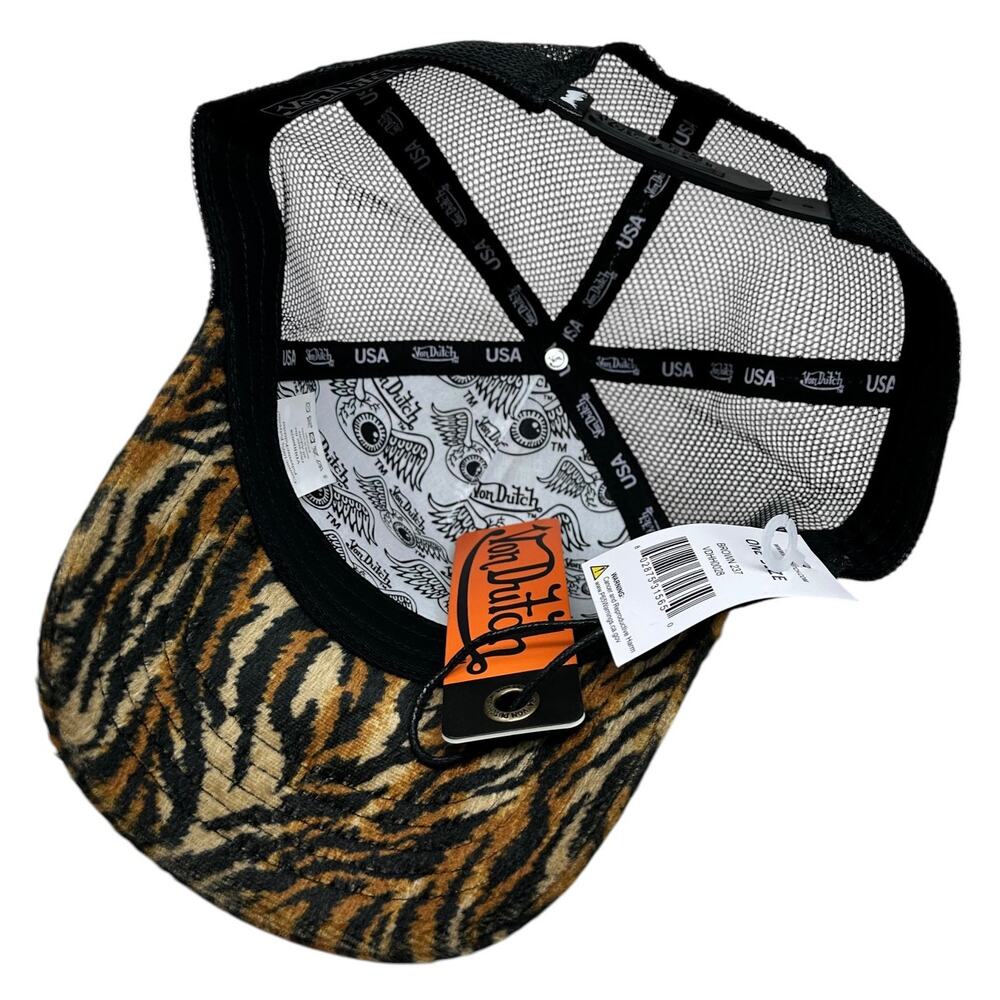Von Dutch Trucker Hat Safari Tiger Stripe Velvet Snapback Cap - Picture 4 of 7